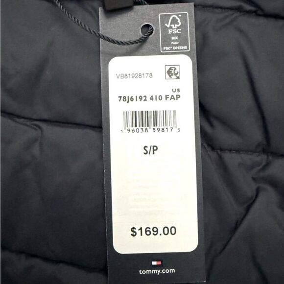 New with Tags Tommy Hilfiger TH Packable Puffer Jacket Navy Water Resistant S/P - Picture 4 of 10